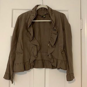 Anthropologie  "Fei" Brown Ruffled Linen Jacket